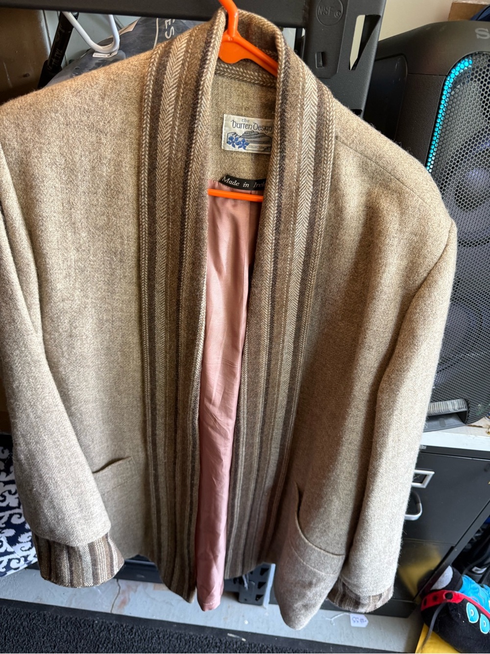 A Vintage Wool Darren Jacket w/ herringbone collar & cuffs, made in Ireland.